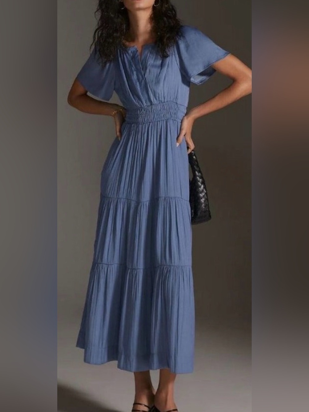 Anthropologie The Somerset Satin Maxi Dress Blue Slate Size XL - Picture 1 of 9